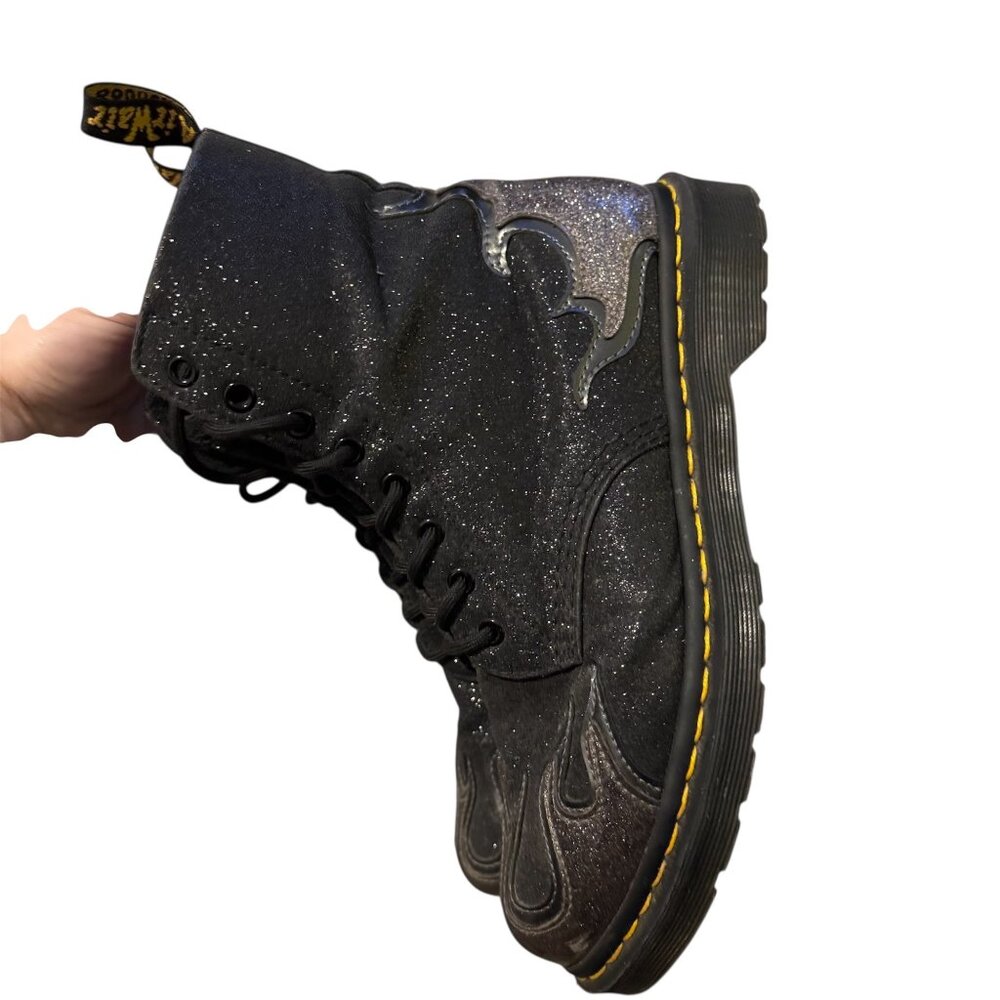 Dr. Martens Womens Sz 7 Black Glitter Flame Boots 1460 Pascal - Picture 4 of 6